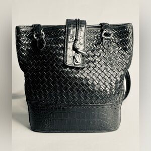 BRIGHTON vintage black leather bucket tote bag